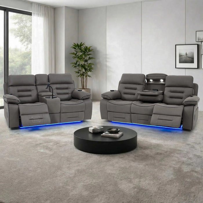 3+2 Fabric Recliner Sofas | Grey Electric Home Cinema Suite with Massage, Heat, Bluetooth Speakers, Cooling Cupholders, Wireless Charging & Power Headrests | Tuscany | The Sofa Shop