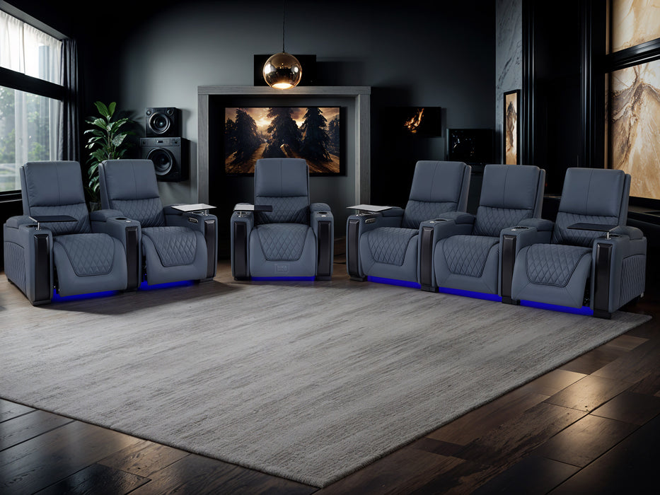 3+2+1 Power Recliner Sofa Set | 3 Piece Sofa Package in Blue Genuine Leather with Chilling Cup Holders, USB & Table | Assisi | The Sofa Shop