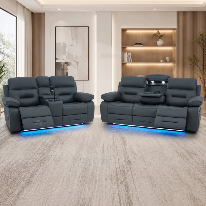 3+2 Grey Genuine Leather Electric Recliner Cinema Sofa | Hi-Tech Sofa Suite with Power Recline, Power Headrests, Wireless Charging, Heating & Cooling Cupholders, Bluetooth Speakers | Sicily | The Sofa Shop