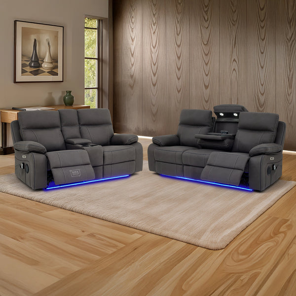 3+2 Piece Electric Home Cinema Theatre Sofa Set | Fabric Couch Suite Package In Grey with Massage + Cupholders + Power Sockets + Speakers | Vinsonova | Sofa Shop