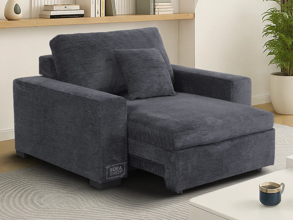 Extendable Electric Sofa Bed Chair in Grey Chenille Fabric | 1 Seater Hi-Tech Sliding Couch Perfect for Home Theatre Seating | USBc Charging Ports | Palma