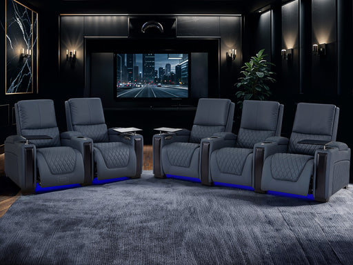 3+2 Recliner Cinema Sofa Suite | Electric Home Theatre Seats in Blue Genuine Leather with Cooling Cup Holders, LED & USB | Assisi | Sofa Shop