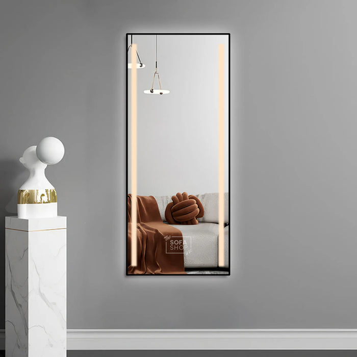 Rectangular Hanging Mirror with LED Light and Frame Design in Gold, Silver, or Black