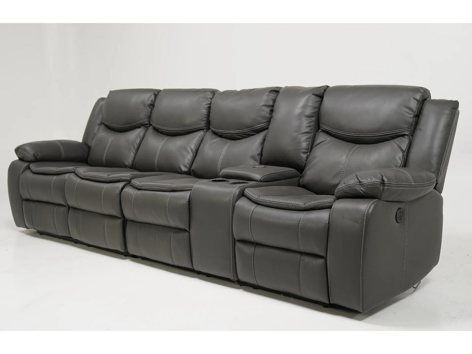 4 Seater Electric Recliner Sofa in Grey Leather with Wireless Charging, USB Ports, Cup Holders, and 2 Drop-Down Tables | Slightly Used | Highgate | Second Hand Sofa 90