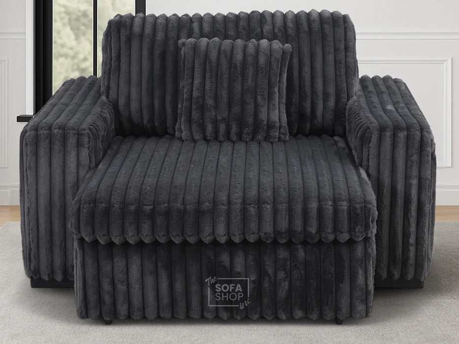 Extendable Electric Sofa Bed Chair in Grey Corduroy Fabric | 1 Seater Smart Cinema Couch with Power Sliding Motion | USBc Charging Ports | Palma