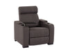 1 Seat Electric Recliner Chair Home Cinema Sofa | Fabric Couch in Grey + Chilled Cupholders + Console + Table + Power + USB + LED Lights| Rimini | The Sofa Shop