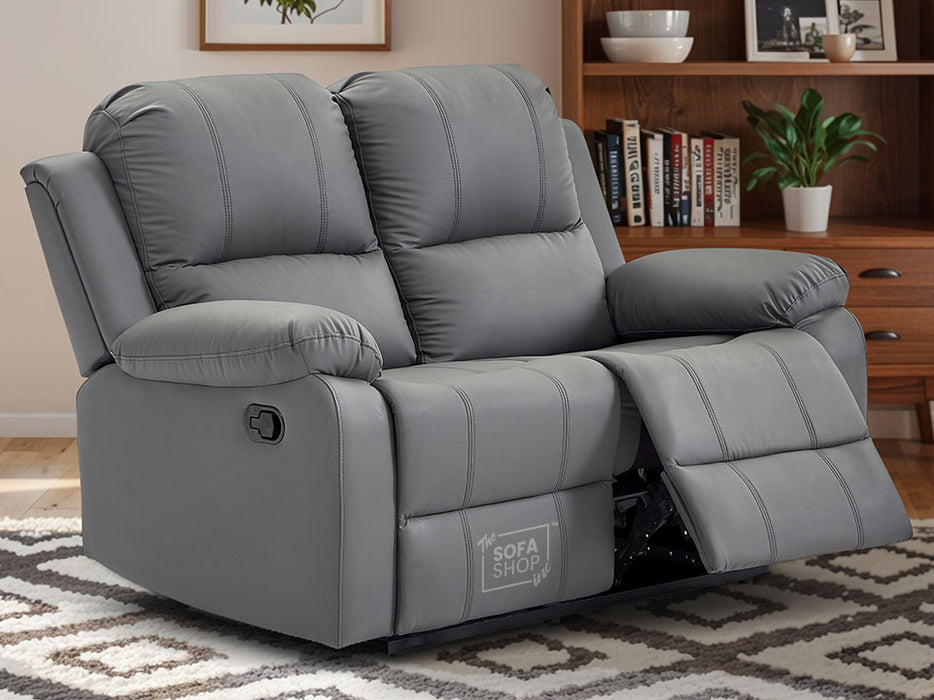 2 Seater Leather Recliner Sofa in Grey - Trento