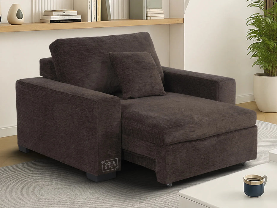 Extendable Electric Sofa Bed Chair in Brown Corduroy Fabric | 1 Seat Home Cinema Couch with Power Slider | USBc Charging Ports | Palma