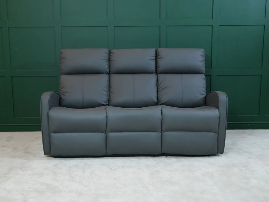 3 Seater Recliner Sofa in Grey Faux Leather | Used Sofa with No Drop-Down Table | Parma | Ex Display Sofa 119