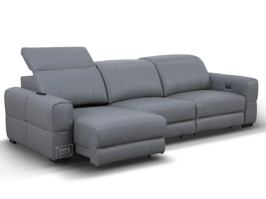 Extendable Electric Sofa - Bed in Grey Real Leather | 3 Independant Power Motion Seats Perfect for Cinema Room & Home Theatre | Adjustable Headrests | USBc Ports | Sevilla