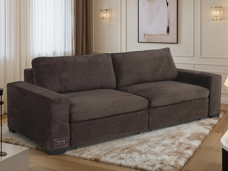 Extendable Electric Sofa - Bed in Brown Corduroy Fabric | 3 Seater Home Cinema Couch with Power Slider | USBc Charging Ports | Palma