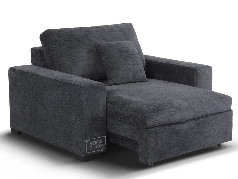 Extendable Electric Sofa Bed Chair in Grey Chenille Fabric | 1 Seater Hi-Tech Sliding Couch Perfect for Home Theatre Seating | USBc Charging Ports | Palma