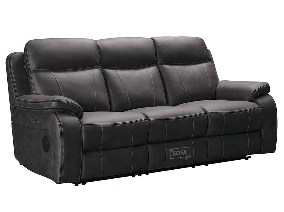 Vinson 3 2 Electric Recliner Sofa Set. 2 Piece Sofa Package Suite In Resilience Grey Fabric With Speakers & Power Headrest & Chilled Cup holders