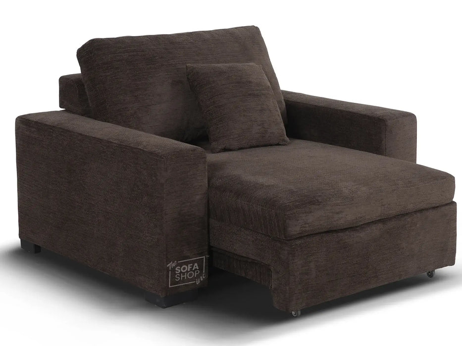 Extendable Electric Sofa Bed Chair in Brown Corduroy Fabric | 1 Seat Home Cinema Couch with Power Slider | USBc Charging Ports | Palma