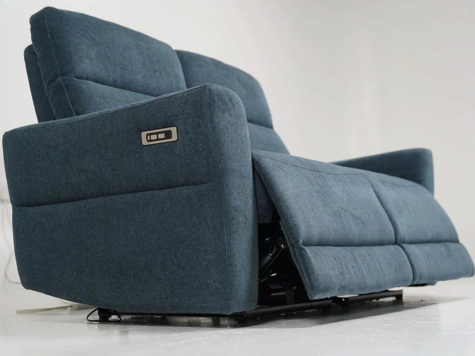 3+2 Recliner Fabric Sofa in Dark Turquoise | Fabric Couch with USB Ports & Fully Reclining Seats | Sample Sofas