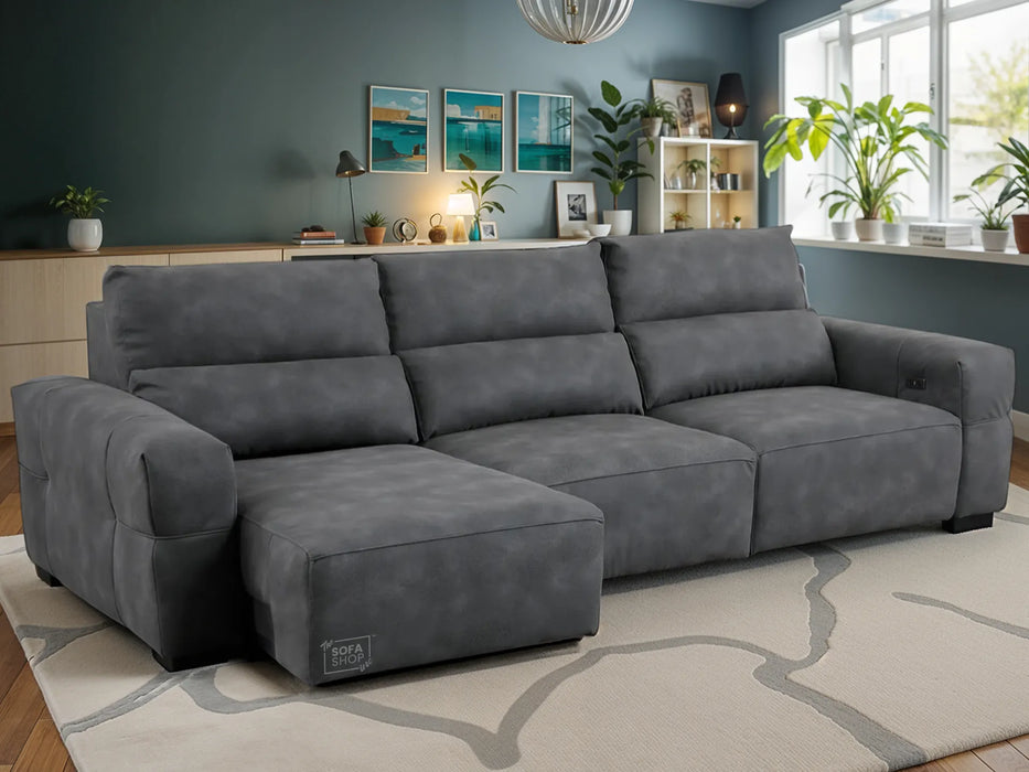 Extendable Electric Sofa - Bed in Dark Grey Resillience ِFabric | 3 Seater Hi-Tech Sliding Couch Perfect for Home Theatre Seating | USBc Ports | Murcia