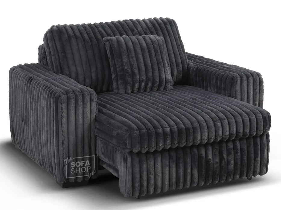 Extendable Electric Sofa Bed Chair in Grey Corduroy Fabric | 1 Seater Smart Cinema Couch with Power Sliding Motion | USBc Charging Ports | Palma