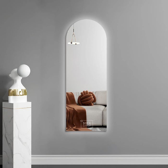 Frameless Arched Mirror with Acrylic Lampshade - 70x180cm