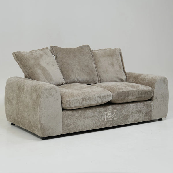 2 Seater Beige Static Sofa With Removable Cushions | Dent On LHF Arm | Genova | Second Hand Sofa 29