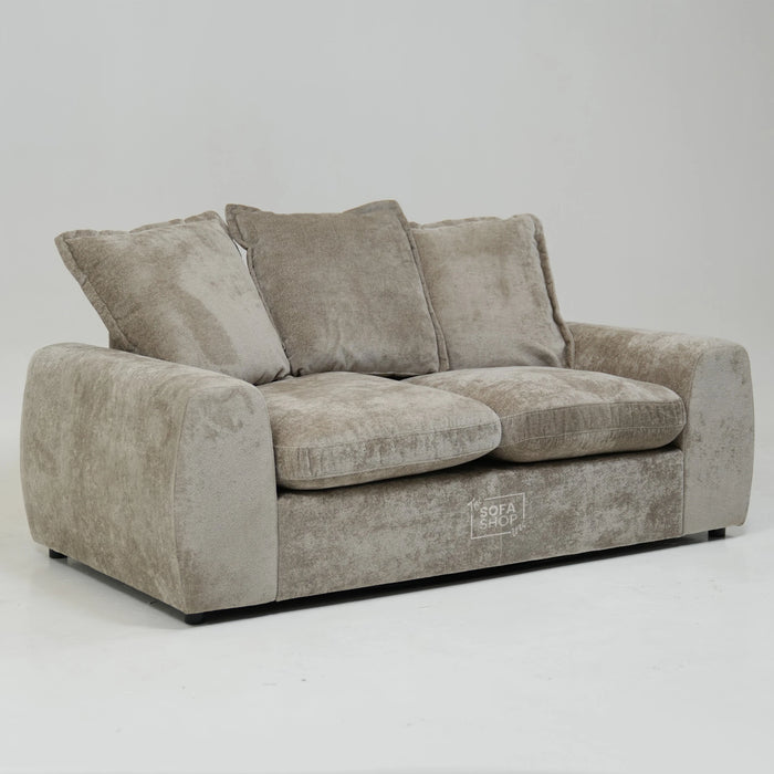 2 Seater Beige Static Sofa With Removable Cushions | Dent On LHF Arm | Genova | Second Hand Sofa 29