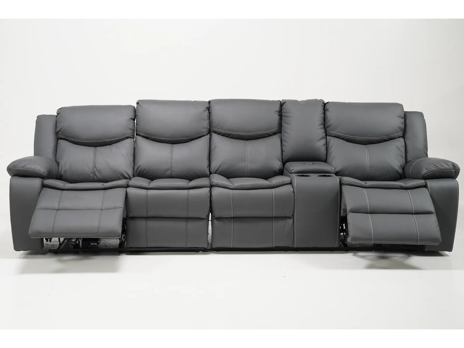 4 Seater Electric Recliner Sofa in Grey Leather | Different Colour Stitching on Left-Hand Facing and Right-Hand Facing Sides | Highgate | Second Hand Sofa 85 (New – Mismatched Stitching)