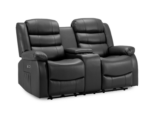 2 Seater Electric Recliner Sofa | Black Leather Power Seats with Storage, Cup Holders, Side Pockets & USB Ports | Otto | The Sofa Shop