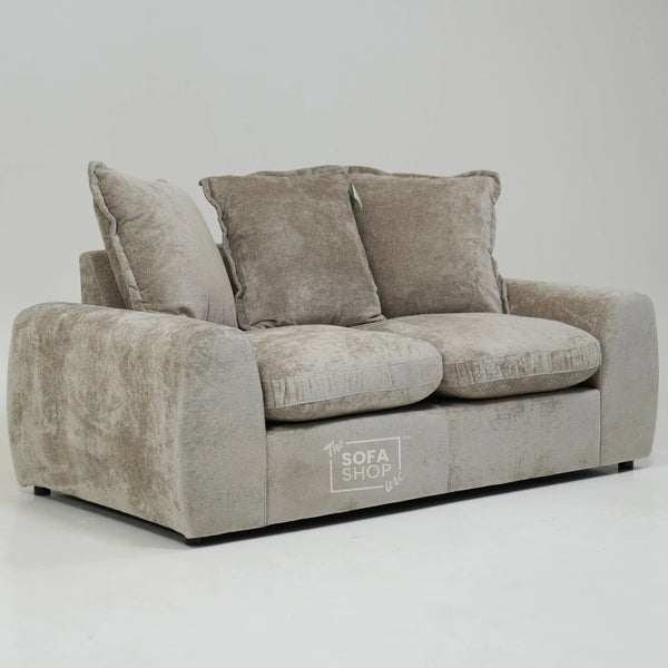 Static Beige Fabric 2 Seater Couch With Removable Cushions, Static Design | Dent On RHF Arm | Genova | Second Hand Sofa 26