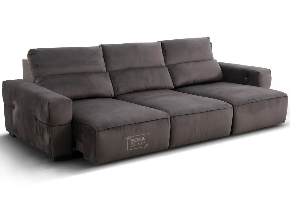 Extendable Electric Sofa - Bed in  Grey Fabric | 3 Seater Home Cinema Couch with Power Sliding Mechanism & USBc Ports | Murcia