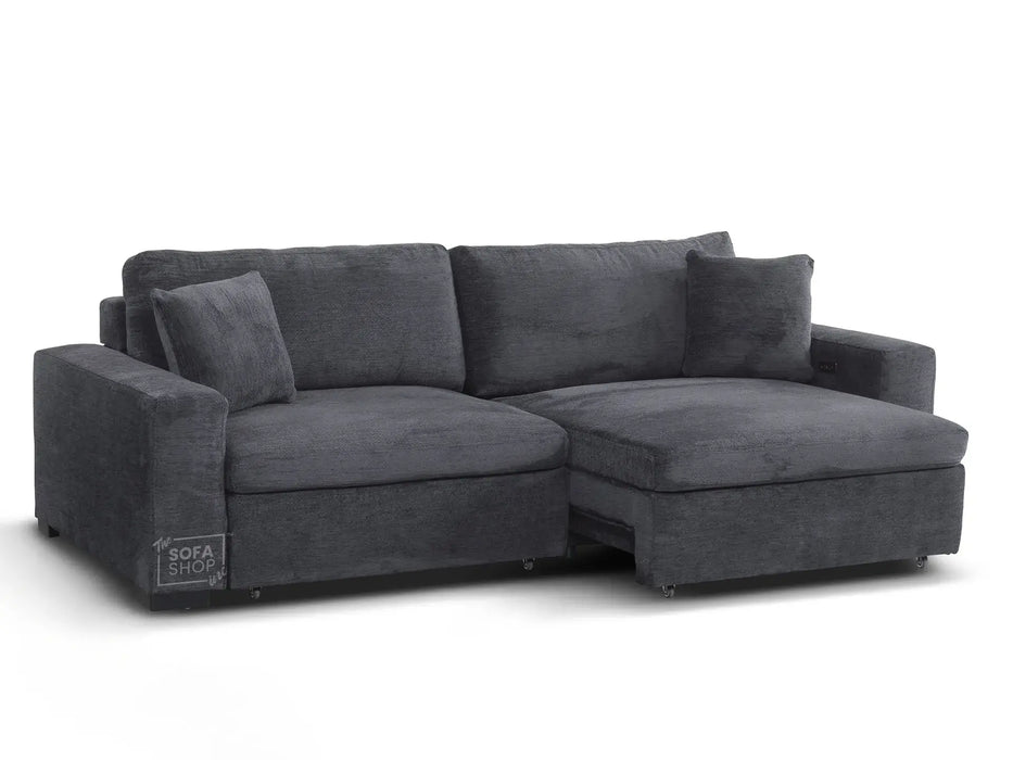 Extendable Electric Sofa - Bed in Grey Chenille Fabric | 3 Seater Hi-Tech Sliding Couch Perfect for Home Theatre Seating | USBc Charging Ports | Palma