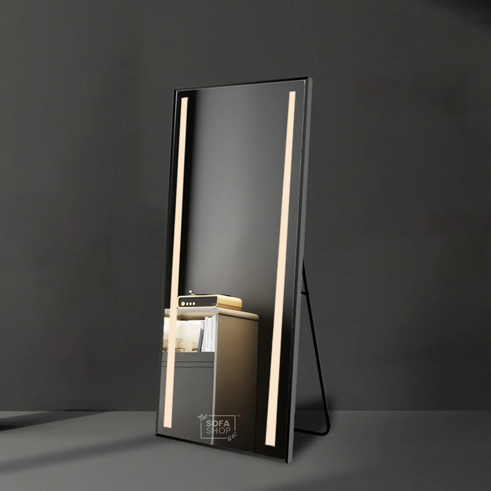 Rectangular Large Mirror with Lighting in Black, Gold, or Silver