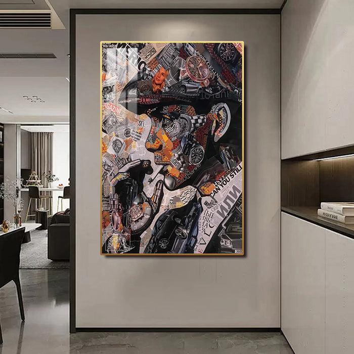 Tommy Shelby Collage LED Canvas | Vertical: Peaky Blinders Art Work 100×150 cm | LED-Illuminated Crystal-Porcelain Painting, Gold/Black Frame | The Sofa Shop
