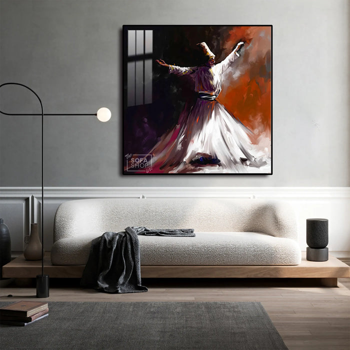 Sufi Whirling Dervish LED Canvas 100 x 100 cm | Islamic Wall Art With Radiant LED Backlighting + Crystal-Porcelain Finish + Gold Or Black Alloy Frame | The Sofa Shop