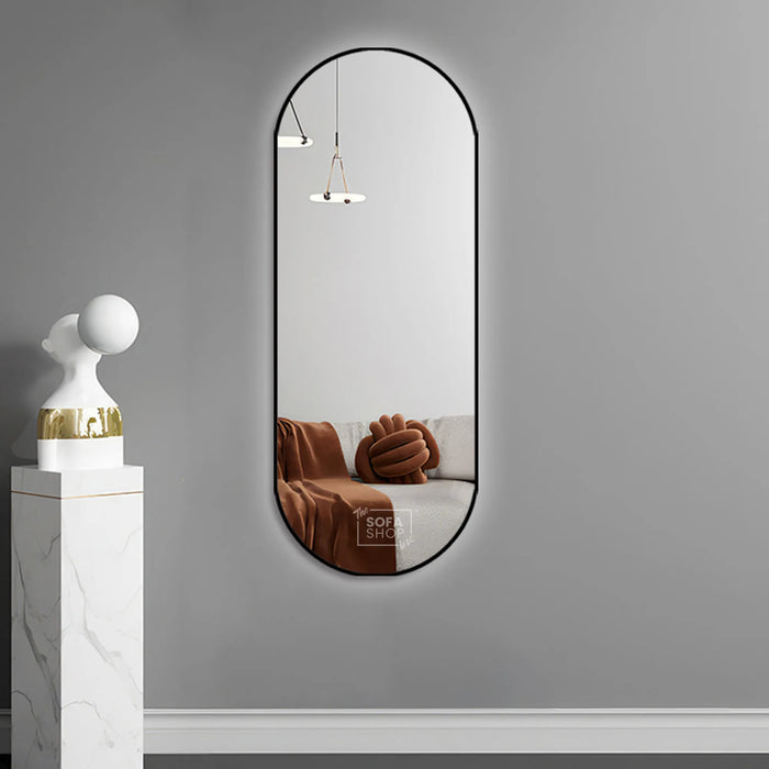Oval Wall Mirror with Aluminum Alloy Frame in Gold, Black, or Silver