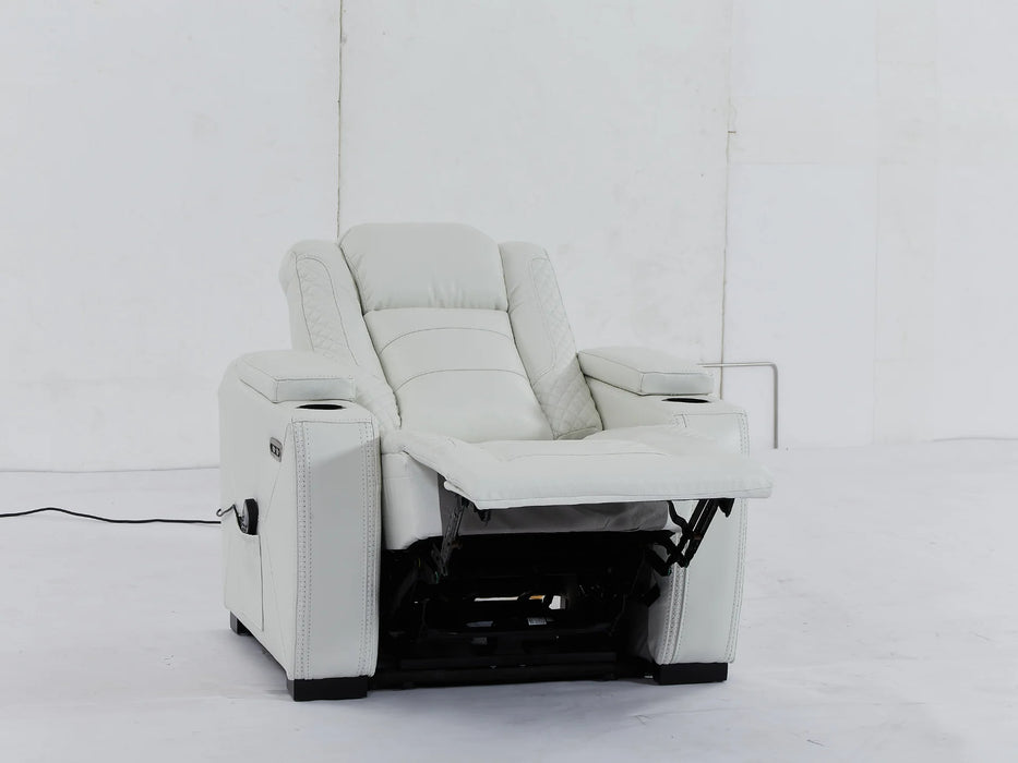 Electric Recliner Cinema Chair | Power Seat in White Real Leather with Massage + Power Headrest + Cup Holders + Storage Arms - Napoli - 29