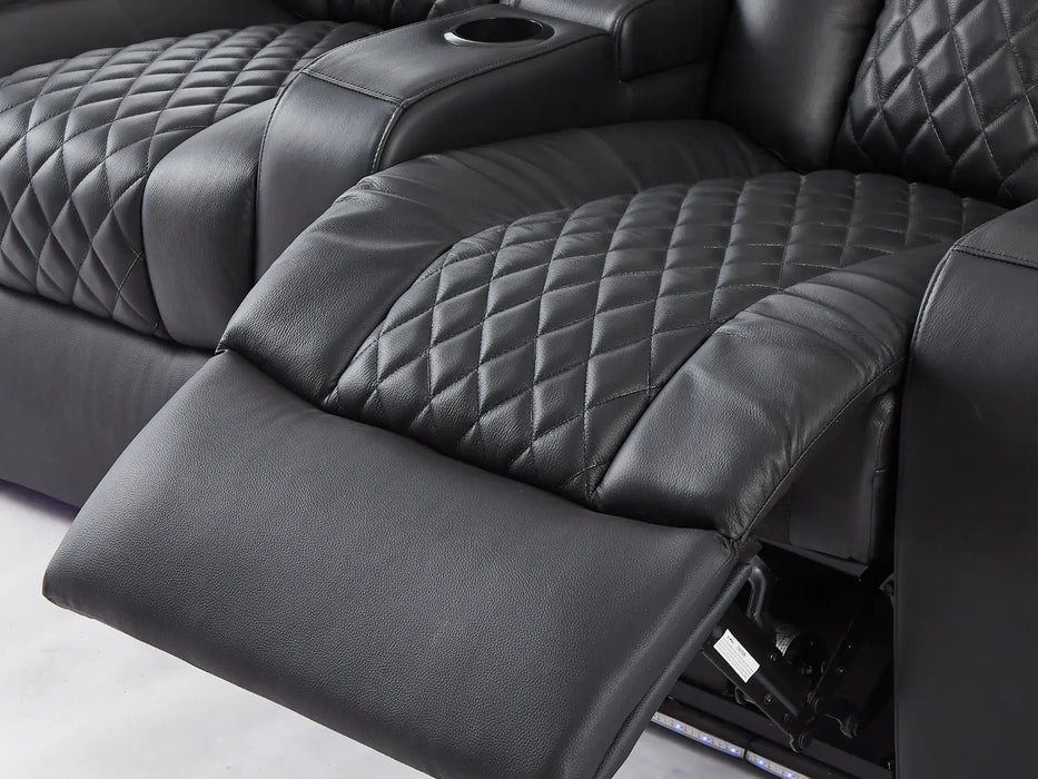 2 Seater Recliner Electric Sofa | Black Real Leather Cinema Seats With LED Cup Holders, Power Headrests & Arm Storage | Milano | The Sofa Shop - 32