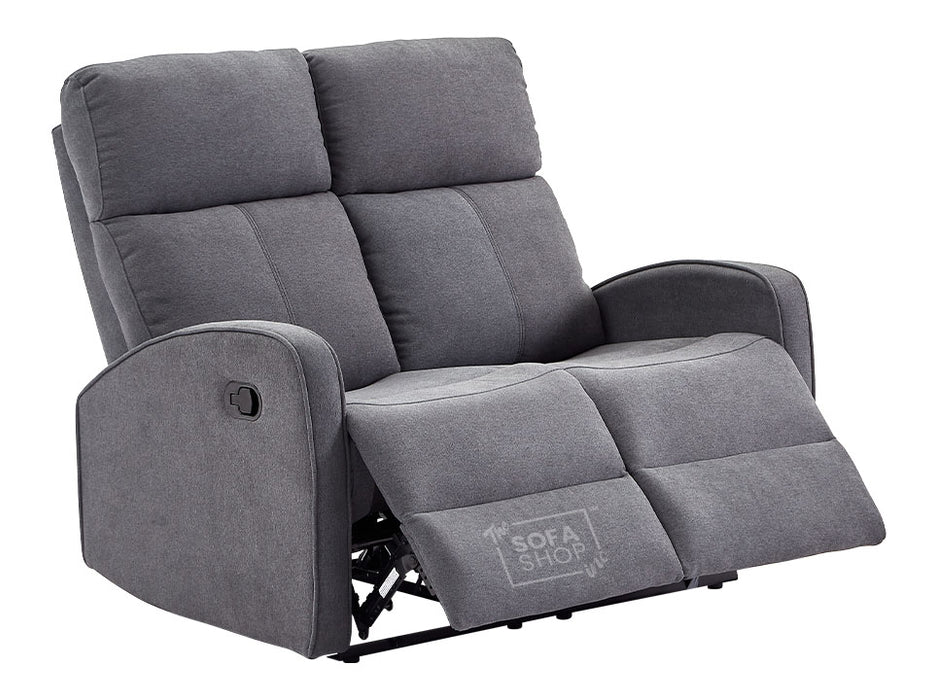 3+2 Recliner Sofa Set. 2 Piece Recliner Sofa Package Suite in Dark Grey Fabric with Drop-Down Table & Drink Holders - Parma