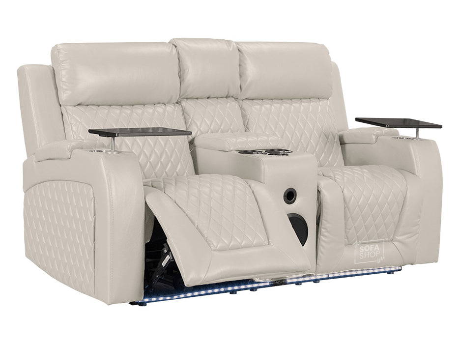 2+1 Electric Recliner Sofa Set inc. Cinema Seat in Cream Leather. 2 Piece Cinema Sofa with USB Ports, Massage & Wireless Charger - Venice Series One