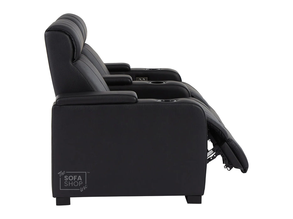 3 2 1 Seater Electric Recliner Sofa Set & Cinema Seats in Black Real Leather With Cup Holders, Storage Boxes, and USB Ports - Rimini