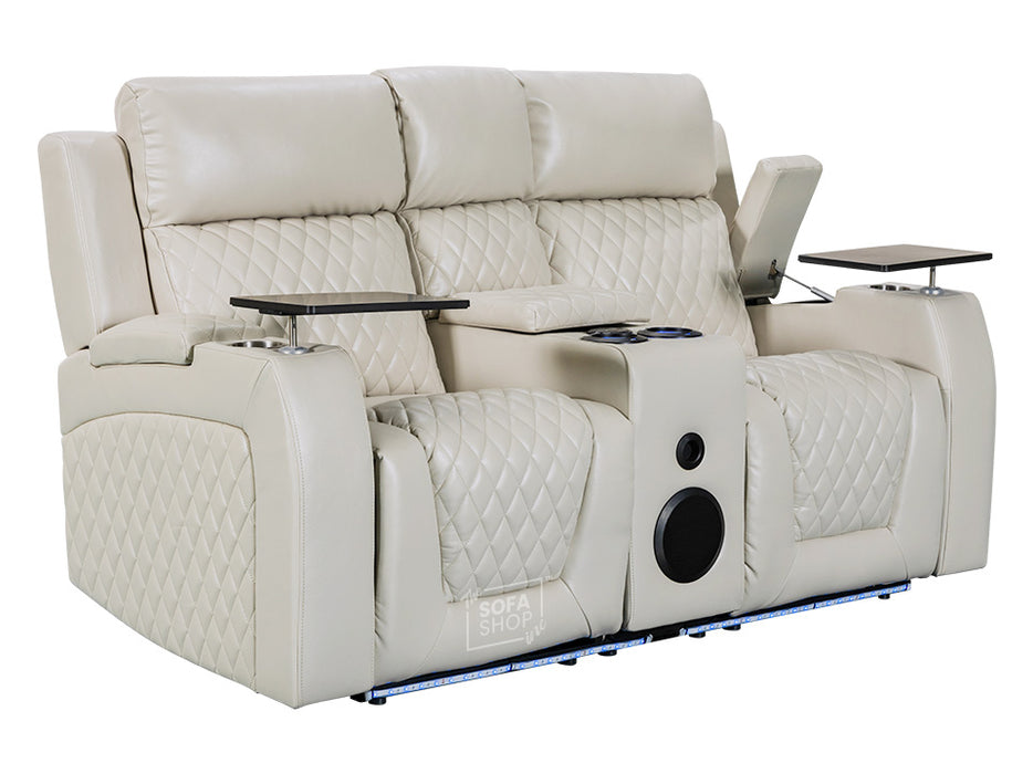 3 2 Smart Electric Recliner Cinema Sofa Set in Light Beige Leather with Cup Holders, Storage Boxes, and USB Ports - Venice Series Two