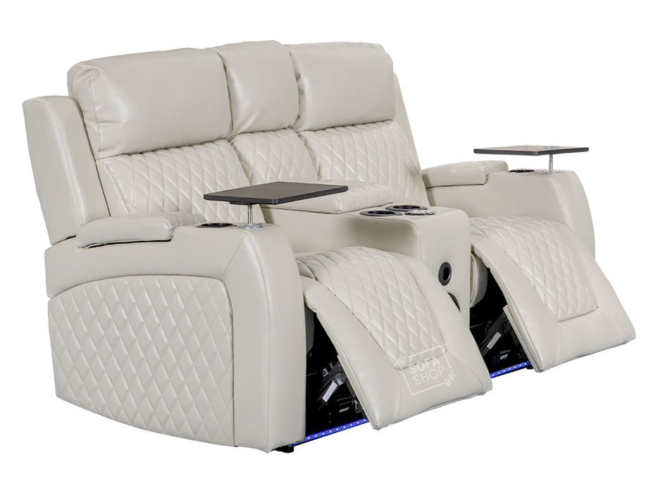 2+1 Electric Recliner Sofa Set inc. Cinema Seat in Cream Leather. 2 Piece Cinema Sofa with USB Ports, Massage & Wireless Charger - Venice Series One