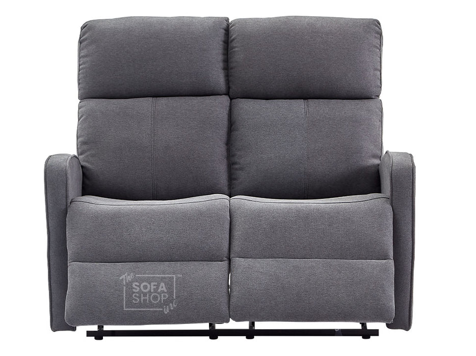 3+2 Recliner Sofa Set. 2 Piece Recliner Sofa Package Suite in Dark Grey Fabric with Drop-Down Table & Drink Holders - Parma