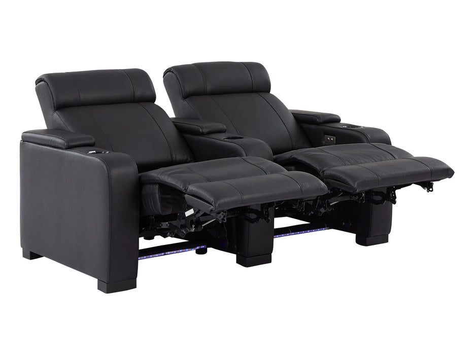 3 2 Electric Recliner Sofa Set in Black Real Leather 2 Piece Cinema Sofa with USB Ports, Chilled Cupholders & Storage Boxes - Rimini