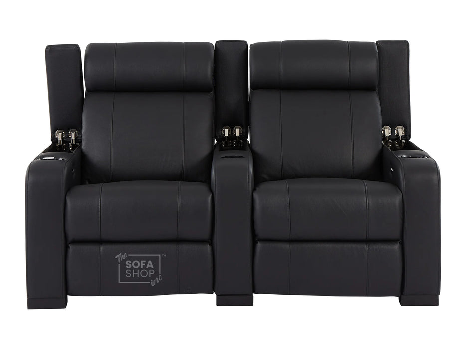 2+1 Seater Electric Recliner Sofa Set & Cinema Seats in Black Real Leather With Chilled Cupholders & Storage Boxes - Rimini