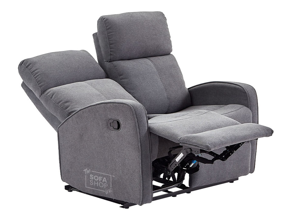 3+2 Recliner Sofa Set. 2 Piece Recliner Sofa Package Suite in Dark Grey Fabric with Drop-Down Table & Drink Holders - Parma