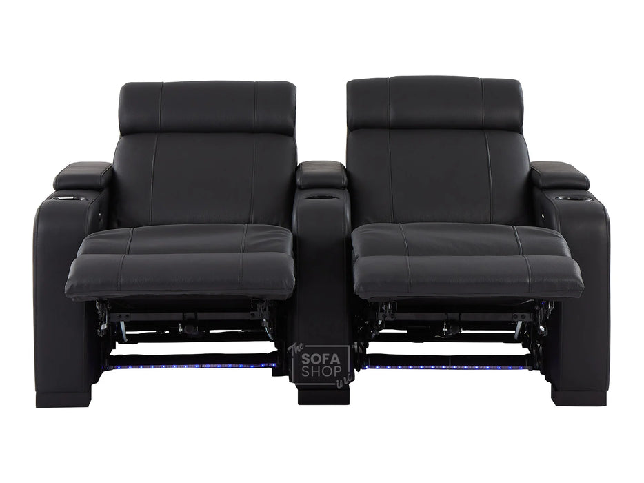 2+1 Seater Electric Recliner Sofa Set & Cinema Seats in Black Real Leather With Chilled Cupholders & Storage Boxes - Rimini