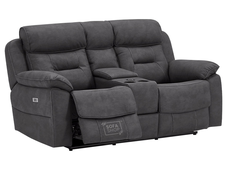 2 Seater Electric Recliner Sofa In Black Resilience Fabric With Power Headrest, Chilled Cup Holders & Storage Box - Florence