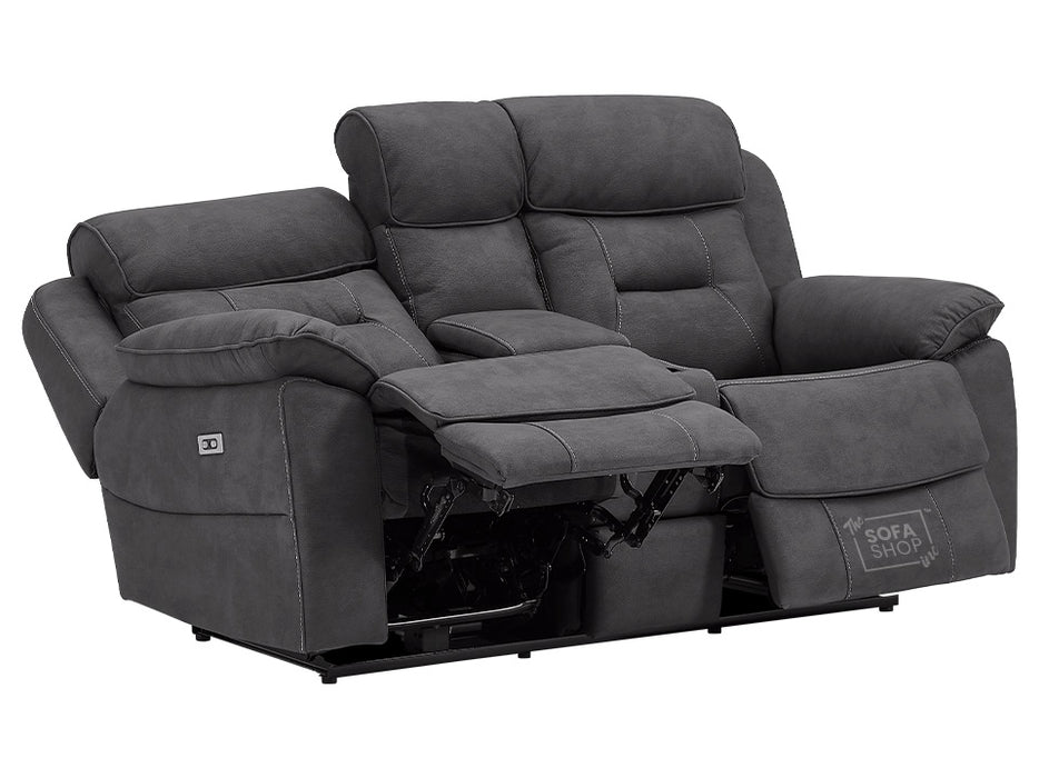 2 Seater Electric Recliner Sofa In Black Resilience Fabric With Power Headrest, Chilled Cup Holders & Storage Box - Florence