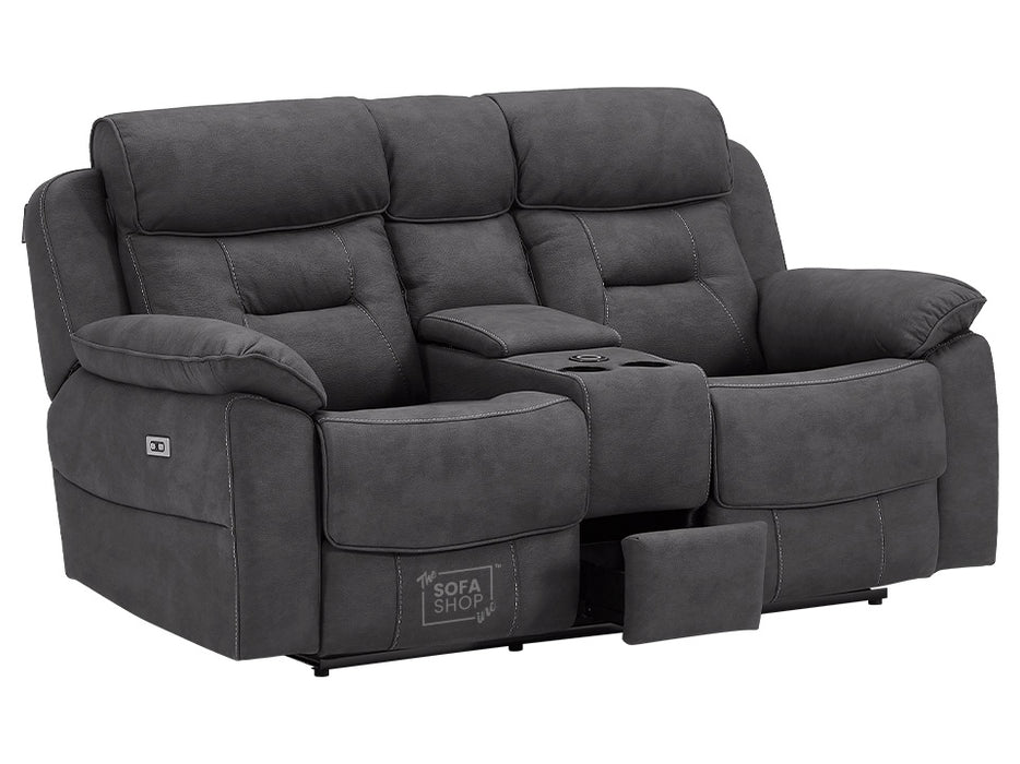 2 Seater Electric Recliner Sofa In Black Resilience Fabric With Power Headrest, Chilled Cup Holders & Storage Box - Florence