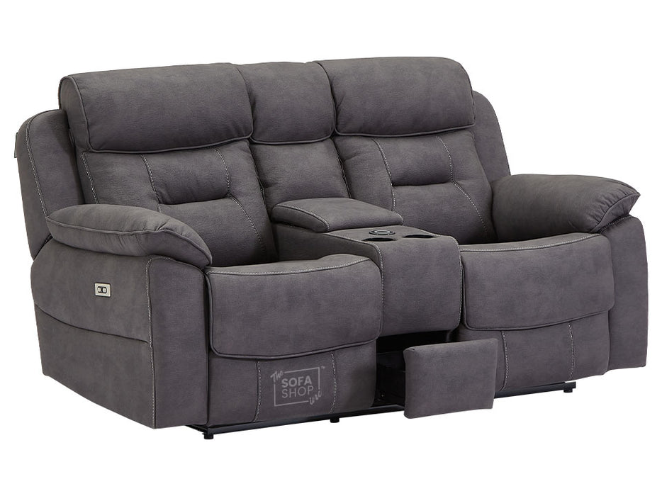2+2 Electric Recliner Sofa Set - Black Fabric Sofa Package with USB, Storage, Power Headrest & Cup Holders - Florence