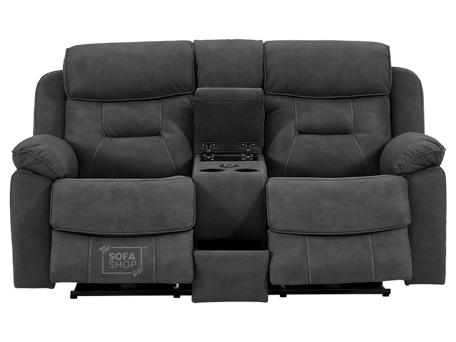 2 Seater Electric Recliner Sofa In Black Resilience Fabric With Power Headrest, Chilled Cup Holders & Storage Box - Florence